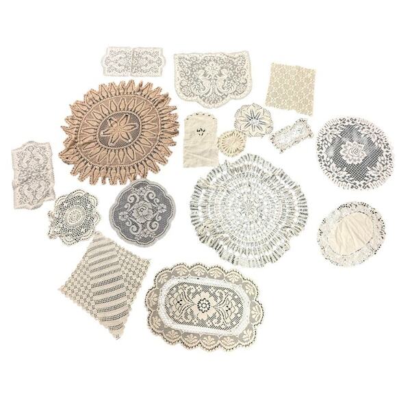 Unbranded Other - 16 Mixed Vintage Doilies Table Cloths Crochet Lace Granny Farmhouse Cottagecore